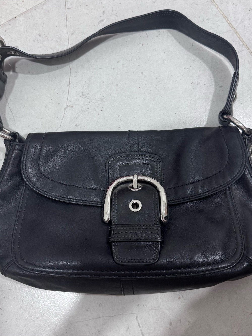 Coach Black Shoulder Bag with Silver Buckle